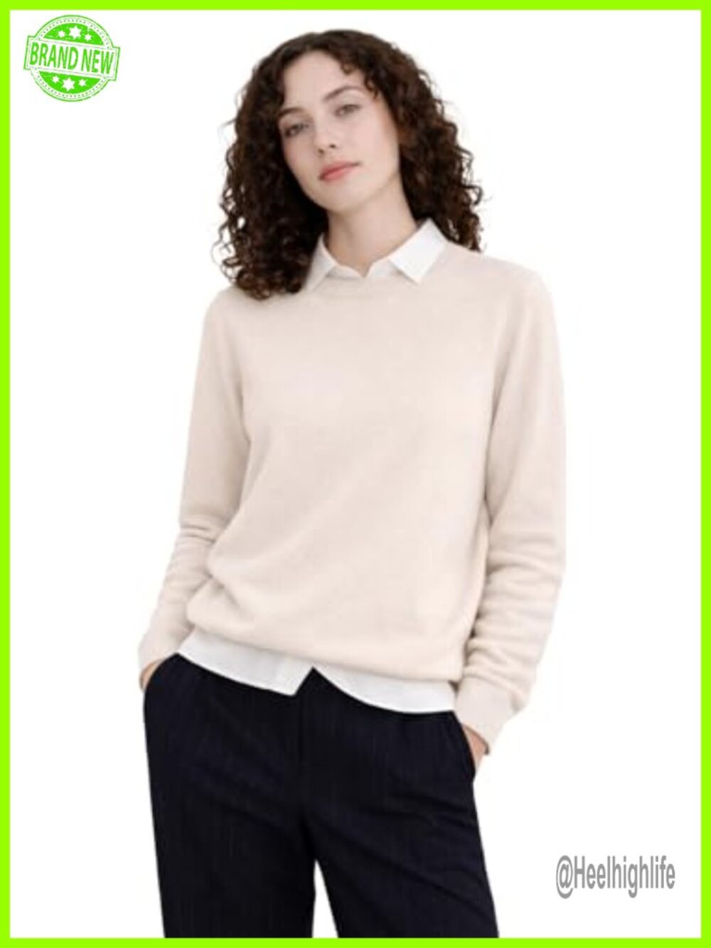100% Pure Cashmere Crewneck Pullover Sweater Long Sleeve